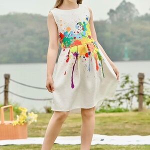 EUC 21KIDS Girls Kids Paint Splatter Sleeveless Dress Size 6 Artsy